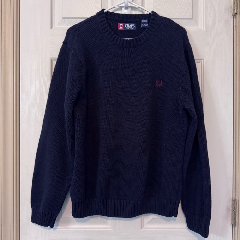 Chaps Men's Pullover Sweater Size XXL 100% Cotton Navy Blue Knit Long sleeve